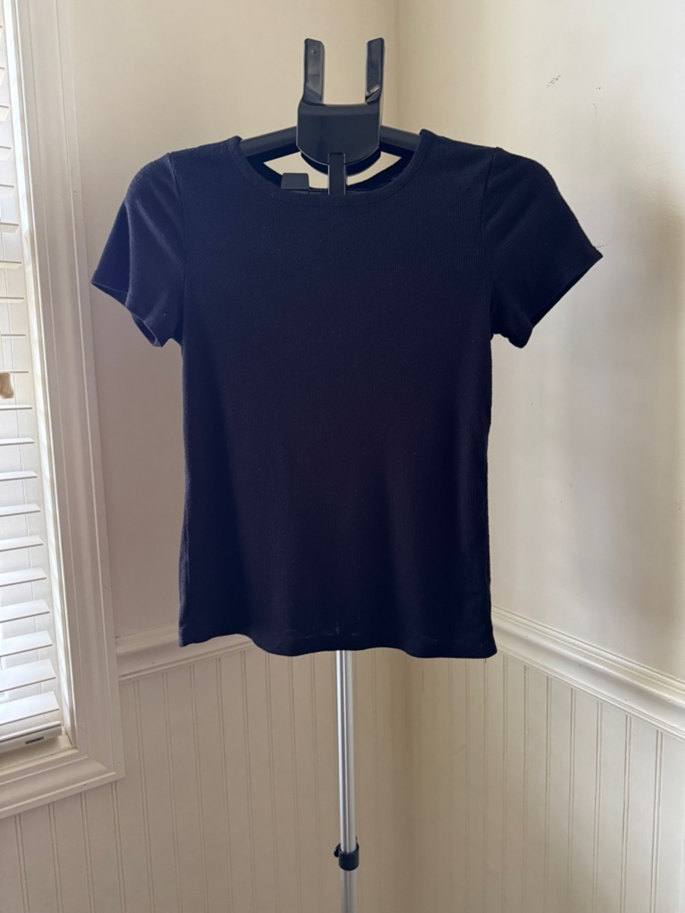 Maurices Classic Ribbed Black Short Sleeve Top Small